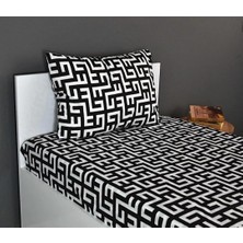 TemmuzX Totem Desenli Ranforce Lastikli Çarşaf Seti (Siyah-Beyaz, 100 x 200 Tek Kişilik)