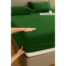 TemmuzX Kadife Kumaş Battal Çift Kişilik Fitted Lastikli Çarşaf Takımı 180X200+30 cm Yeşil