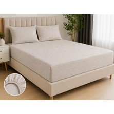 TemmuzX Çift Kişilik Lastikli Çarşaf 160X200+30 Cm, Krem Rengi