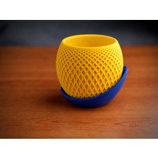 Marka Kolik Küre Saksı – 3D Baskı Kafes Dokulu Iki Parçalı Dekoratif Saksı - Sarı-Mavi