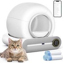 TemmuzX Akıllı Otomatik Kedi Tuvaleti - 74L Geniş Kapasiteli, App Kontrollü, Kendini Temizleme Özelliği, Negatif Iyonlu Koku Giderme ve Sterilizasyon, Sağlık