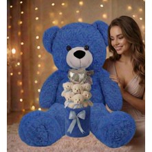 TemmuzX Deluxe Peluş Mavi Ayıcık, 90 Cm, Kalp Balonlu, Mini Ayıcık Buketi, Özel Kutulu Tasarım