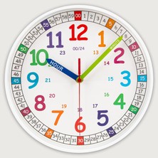 TemmuzX Sessiz Çocuk Duvar Saati, Çocuklar Için Zaman Öğretim Saati, 25,8 cm Tik Takmayan Pille Çalışan Renkli Saat Çocuk Odası, Oyun Odası, Okul Sınıfı Için.