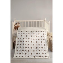 TemmuzX Polar Bebek Battaniyesi 100X120 cm Krem Ayıcık Desenli