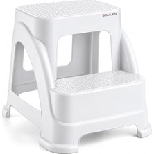 Vionna Iki Basamaklı Kaymaz Büyük Boy Tabure - 120 kg Taşıma Kapasiteli - Basamaklı Tabure - Sert Plastik- 42X44X44 (Beyaz)