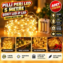 Marka Kolik Peri LED Işık 5 Metre (Sarı) Pilli Aydınlatma Şerit Saçak Spot Süsleme