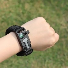 Buffer 5'i 1 Arada Çok Fonksiyonlu Hayatta Kalma Bilekliği Pusula, Düdük, Çakmak Taşı, Şemsiye İpi