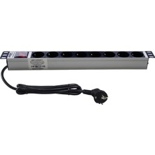 AMP Connect Connect 19" 1U Alüminyum Rack Kabin Grup Prizi PDU 8'li Schuko Soketli On/Off Anahtarlı