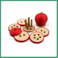 S'82 3D Baskı Elma Şeklinde Düğme Delikleri Sayma Seti - Sökülebilir Çubuklu Ince Motor Beceri Oyuncağı, Montessori Materyali BZS82