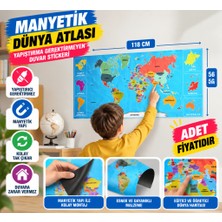Marka Kolik Renkli Atlas Dünya Haritası Manyetik Yapıştırıcı Gerektirmeyen Duvar Stickerı 118 cm * 56 cm (Adet Fiyatıdır)