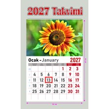 Orkide Matbaacilik Takvim - Spiralli 12 Yaprak 32X47 cm - Çiçek Resimli Kuşe Kağıt Duvar Takvimi - 2027