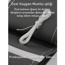 TemmuzX Bmw ile Uyumlu 3 Gri Için Süper Deri Beyaz Yüzüklü Dikişli Direksiyon Kılıfı