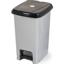 TemmuzX 0123 Pedallı Metalize Banyo Mutfak Çöp Kovası Siyah Kapaklı Slim Pedallı Çöp Kovası 15 Litre