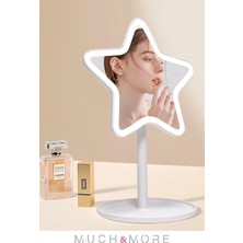 TemmuzX Yıldız Dokunmatik LED Işıklı Masa Üstü Makyaj Aynası, 10 x 10 Cm, Beyaz