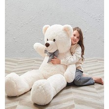 TemmuzX Papyonlu 180 cm Dev Boy Peluş Ayı, Beyaz, 3+ Yaş
