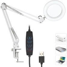 TemmuzX Akrobat Hareketli 8x Büyüteçli LED Işıklı Masa Çalışma Lambası - Mengeneli (Beyaz)