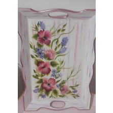 TemmuzX Dekoratif One Stroke El Boyaması Ahşap Çay Tepsisi, 37X32CM, Çok Renkli