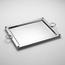 TemmuzX Assa Bazaar Paslanmaz Çelik Lüks Dikdörtgen Servis Tepsisi 35X55 cm Büyük Boy Gümüş 35 x 55