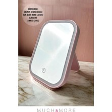 TemmuzX Dokunmatik LED Işıklı Masa Üstü Makyaj Aynası, 10 x 10 Cm, Pembe