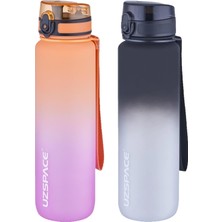 TemmuzX 2'li Tritan Matara Seti 1000ML Büyük Boy Çift Renk Softtouch Ff Collection Tritan Su Matarası Morturuncu-Siyahbeyaz