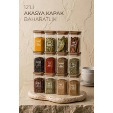 TemmuzX 12'li Akasya Görünümlü Etiketli Sızdırmaz Kapaklı Baharatlık Seti 350 ml