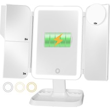 TemmuzX Şarj Edilebilir Üç Katlı Makyaj Aynası Işıklı Makyaj Aynası 1X/2X/3X/10X Büyütmeli Taşınabilir LED Seyahat Makyaj Aynası, 3 Işık Modu ve Ayarlanabilir