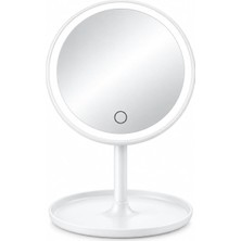 TemmuzX LED Işıklı Masaüstü Ayna, Dokunmatik Kontrol, Tepsili Taban, Kozmetik Model, Makyaj Aynası (Beyaz, Oval)