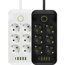 Myg Plus Hasuba Akım Korumalı Priz Çoklayıcı - 2500W Grup Priz Uzatma Kablosu, Eu Priz Girişi, 4 USB ve 1 Type-C Portlu, 2m Kablo, Isıya Dayanıklı Akıllı Şarj Istasyonu (6'lı) 331