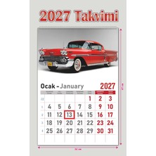 Orkide Matbaacilik Takvim - Spiralli 12 Yaprak 32X47 cm -Klasik Araba Resimli Kuşe Kağıt Duvar Takvimi - 2027