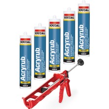 Soudal 500 Gram Beyaz Silikonize Mastik 5 Adet + Silikon Tabancası Set