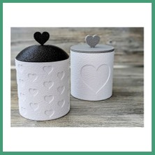 S'82 3D Baskı 2li Kalp Desenli Kapaklı Kavanoz Seti Kalp Tepelikli Dekoratif Saklama Kabı 8x8,5 cm BZS82