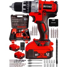 Steiner Germany Technology Kırmızı Darbeli 58 V 5 Ah Akülü Vidalama Matkap Pro Set ile Hafif ve Taşınabilir Kullanım