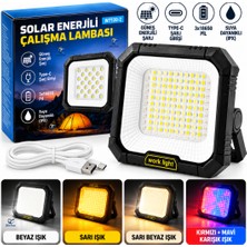 farissu 100W 10000 Lümen Solar Şarjlı LED Projektör 3600 Mah 5 Modlu Taşınabilir Kamp ve Çalışma Lambası