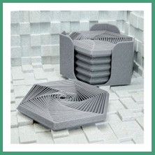 S'82 3D Baskı Super Fidget Coaster Seti - Altıgen Desenli Bardak Altlığı ve Tutucu-Gri BZS82