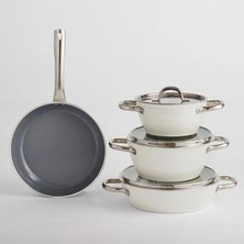 Karaca x Refika 7 Parça Swiss Crystal Metal Kulplu Tencere Seti Krem Seramik Kaplama