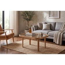 Klass Dekor Ceviz/ Meşe/ Beyaz/ Siyah Renk Temperli Cam Masif Doğal Ahşap Iskandinav Tasarım Jasmin Salon Dikdörtgen Orta Sehpa 50 x 70 cm