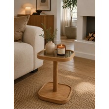 Klass Dekor Ceviz/ Meşe/ Beyaz/ Siyah Temperli Cam Masif Ahşap Balkon- Hol- Koridor- Mutfak- Salon- Ofis Zara Orta Sehpa Çap 60 x 60 cm
