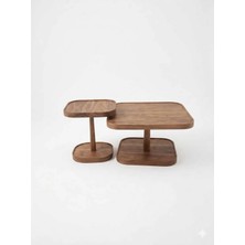 Klass Dekor Ceviz/ Meşe/ Beyaz/ Siyah Renk Masif Doğal Ahşap Modern Iskandinav Tasarım Zara 2 Li Orta Sehpa Set