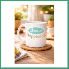 S'82 Choose Happiness "mutluluğu Seç" Yazılı Porselen Kupa Model 156 – Motivasyon Kupası – Renkli Tasarım – Kahve & Çay Kupası – Mutluluk Temalı Hediye BZS82
