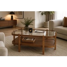 Klass Dekor Ceviz/ Meşe/ Beyaz/ Siyah Renk, Temperli Cam , Masif Doğal Ahşap Modern Iskandinav Tasarım Togg Salon Dikdörtgen Orta Sehpası 70 x 100 cm