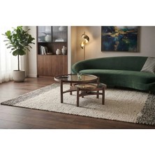 Klass Dekor Ceviz/ Meşe/ Siyah/ Beyaz Renk Temperli Cam Masif Doğal Ahşap Modern Iskandinav Clover Camlı Orta ve Yan Sehpa Set
