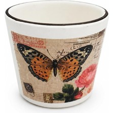 TemmuzX Kelebek Desenli Dekoratif Seramik Saksı, 8 cm Yükseklik, 10 cm Çap, Çiçek ve Ev Bitkileri Için