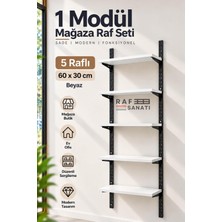 TemmuzX 1 Modül 5 Raflı Konik Dikme Mağaza Raf Sistemi 60X30 cm Beyaz Suntalam Duvar Rafı