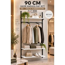 TemmuzX 90 cm Duvar Raf Askılık Sistemi 3 Raflı 200 cm Konik Dikme Hazır Set Beyaz