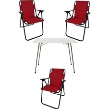 TemmuzX 60X80 Beyaz Katlanır Masa + 3 Adet Katlanır Sandalye Kamp Seti Bahçe Takımı Kırmızı