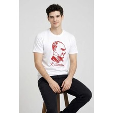 Milas Toptan Erkek Atatürk Baskılı Tişört Kısa Kollu Bisiklet Yaka T-Shirt - Beyaz