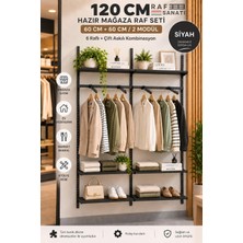 TemmuzX 120 cm Duvar Raf Askılık Sistemi 6 Raflı 2 Modül 200 cm Konik Dikme Hazır Set Siyah