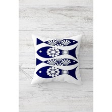 TemmuzX Pelangi Etnik Desen Balık Çift Tarafı Baskılı Gizli Fermuarlı Yastık Kılıfı Kırlent Koltuk Yastık Kılıfı, Lacivert-Beyaz 45 x 45, 24691140245451