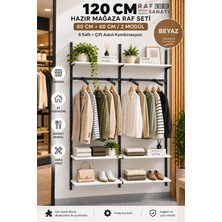 TemmuzX 120 cm Duvar Raf Askılık Sistemi 6 Raflı 2 Modül 200 cm Konik Dikme Hazır Set Beyaz