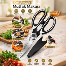 TemmuzX PBT-934 Çok Fonksiyonlu Paslanmaz Çelik Mutfak Makası 20 cm - Koruyucu Kılıflı Et, Tavuk, Balık Kesme & Ceviz Kıracaklı Mutfak Makası